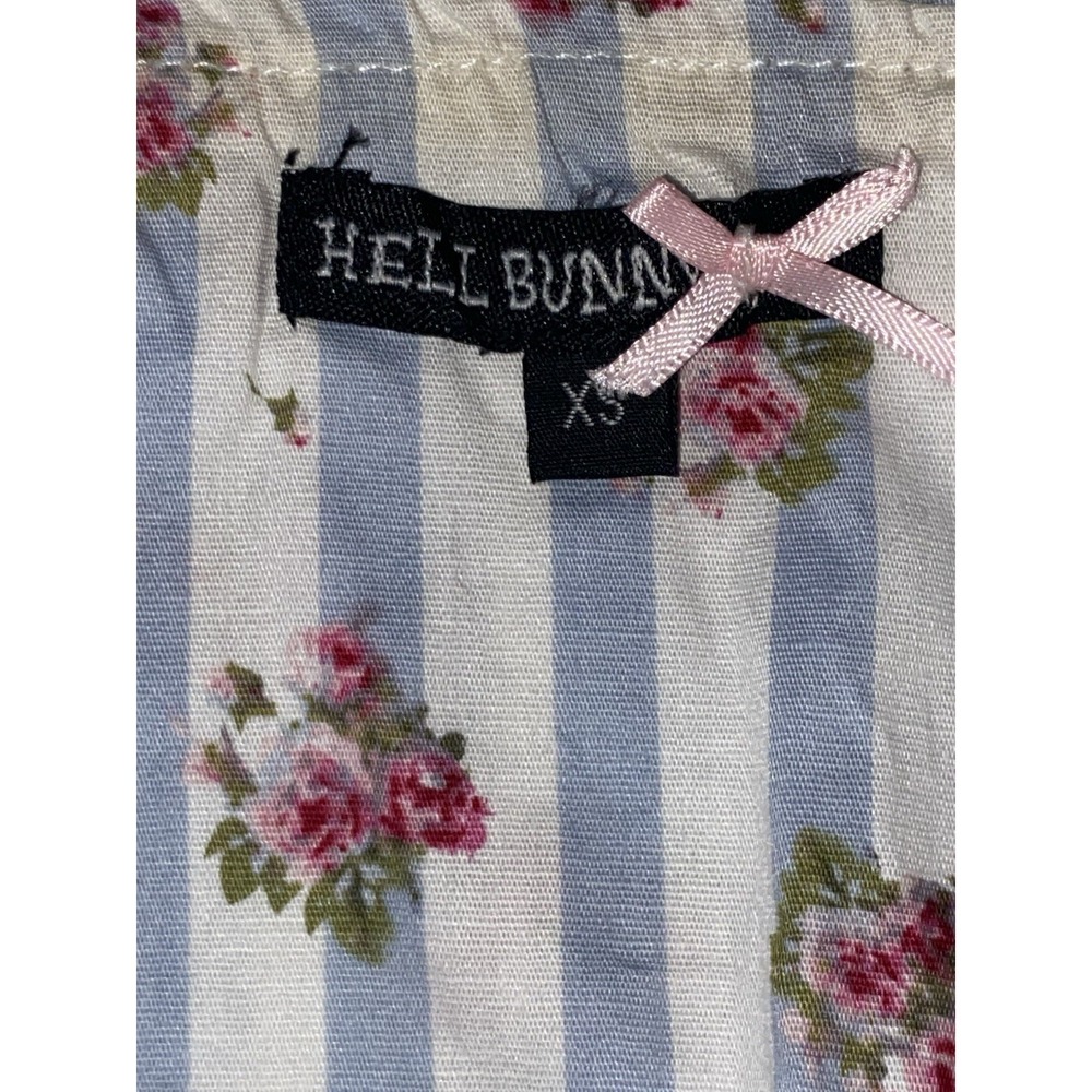 RARE Hell Bunny Corset XS Cottagecore Blue Floral And Lace Velvet Straps - Picture 12 of 15